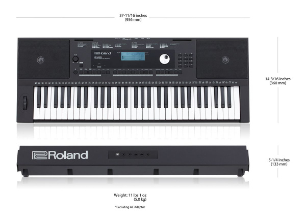 Roland E-X20 - синтезатор с автоаккомпанементом, 61 клавиша, 128 полифония, 253 стиля, 656 тембров