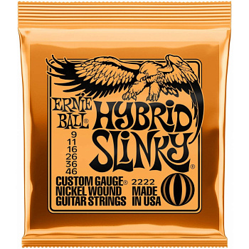 Ernie Ball 2222 - Струны для электрогитары (9-11-16-26-36-46) Hybrid Slinky orange Nickel Wound