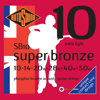 ROTOSOUND SB10 - Струны для акустической гитары, покрытие - фосфорированная бронза, 10-50 
