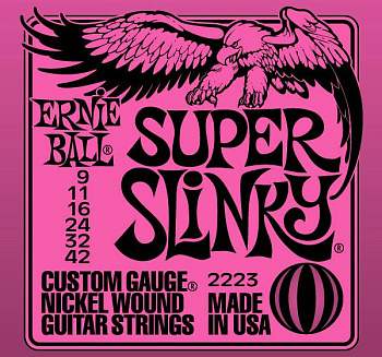 Ernie Ball 2223 - Струны для электрогитары Super Slinky pink Nickel Wound(9-11-16-24w-32-42)