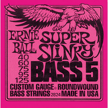 Ernie Ball 2824 - струны для 5-струнной бас-гитары Nickel Wound Bass Super Slinky 5 (40-60-75-95-125