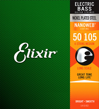 Elixir 14102 - струны для бас гитары NanoWeb Heavy (50-105) - 4 long Scale